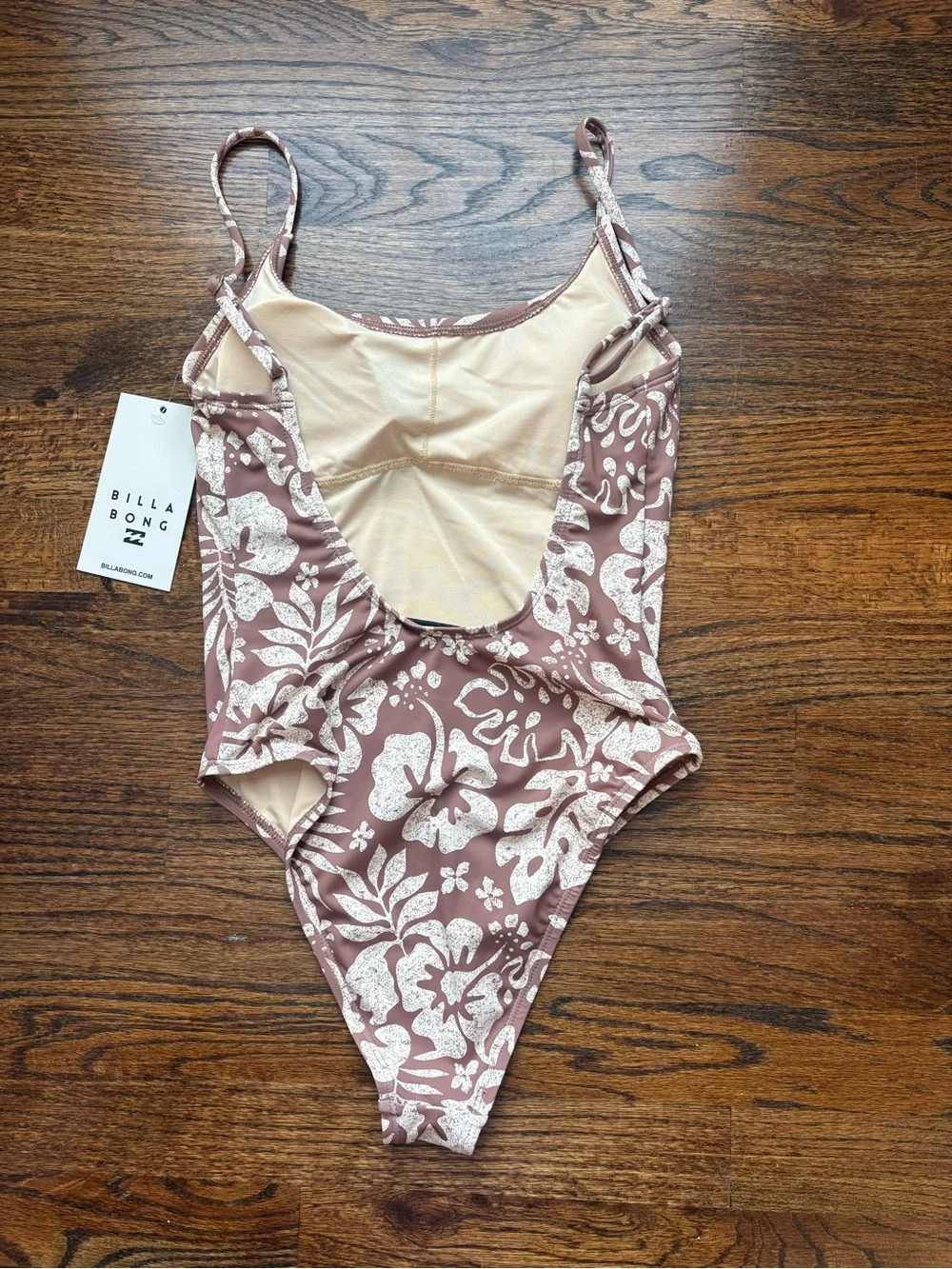 Billabong brown Floral One-Piece Swimsuit small scoop back cheeky high leg - Picture 2 of 4